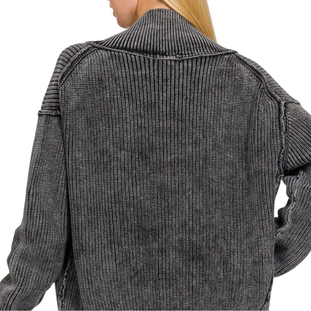 Women's Black Acid Wash Ribbed Drop Shoulder Cardigan NWOT - Picture 4 of 5